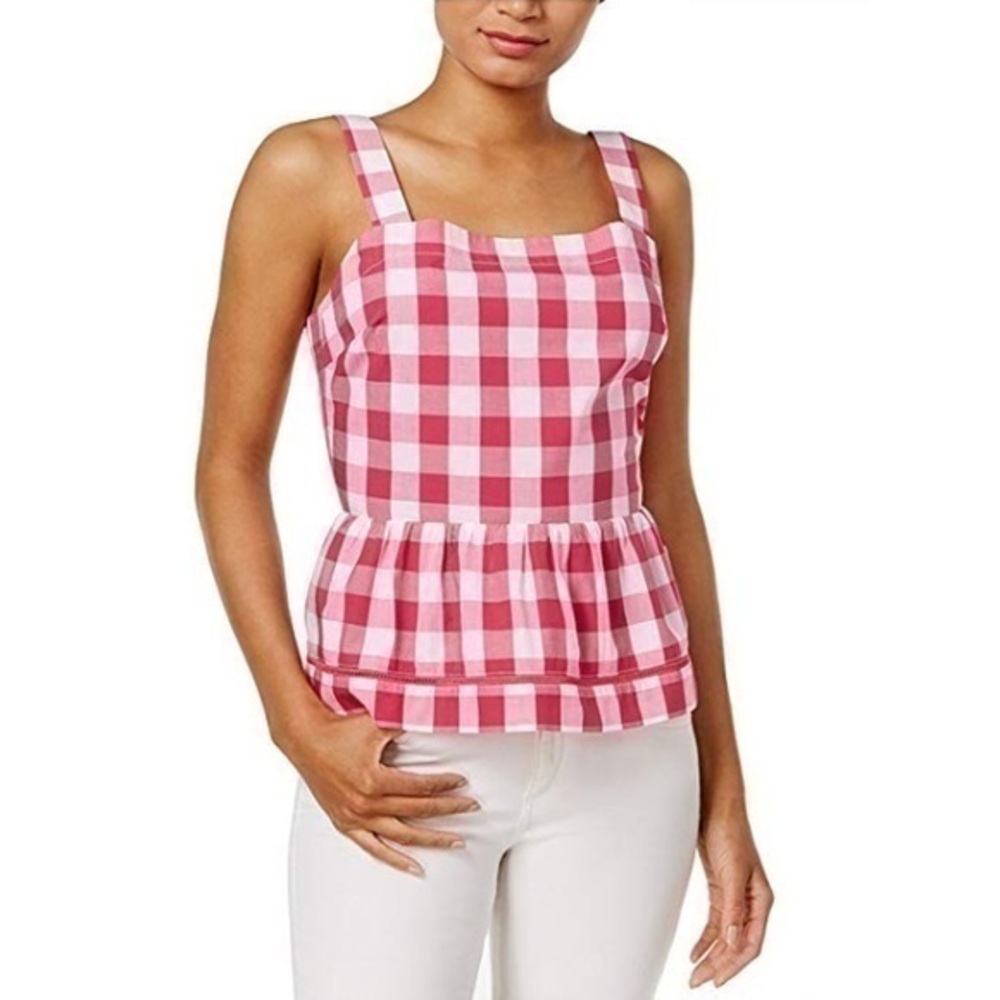 Maison Jules Cotton Gingham Peplum Top sz M